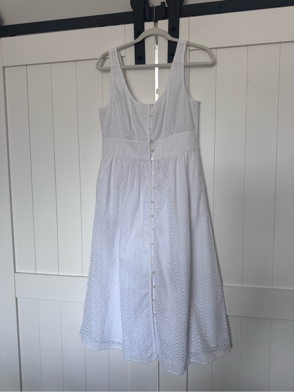 J. Crew White Eyelet Button Midi Dress